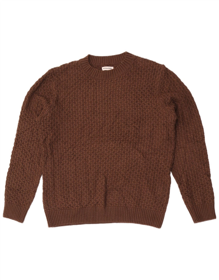 Jack & Jones Jersey con cuello redondo para hombre, talla grande, acrílico marrón