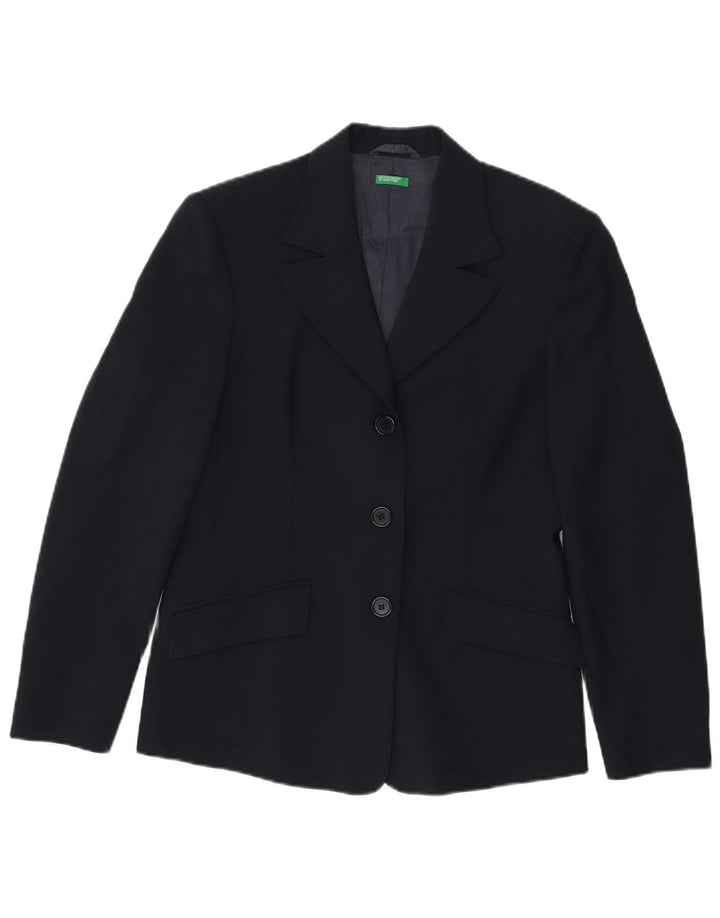 Benetton Blazer De 3 Botones Mujer IT 44 Medio Azul Marino Poliéster