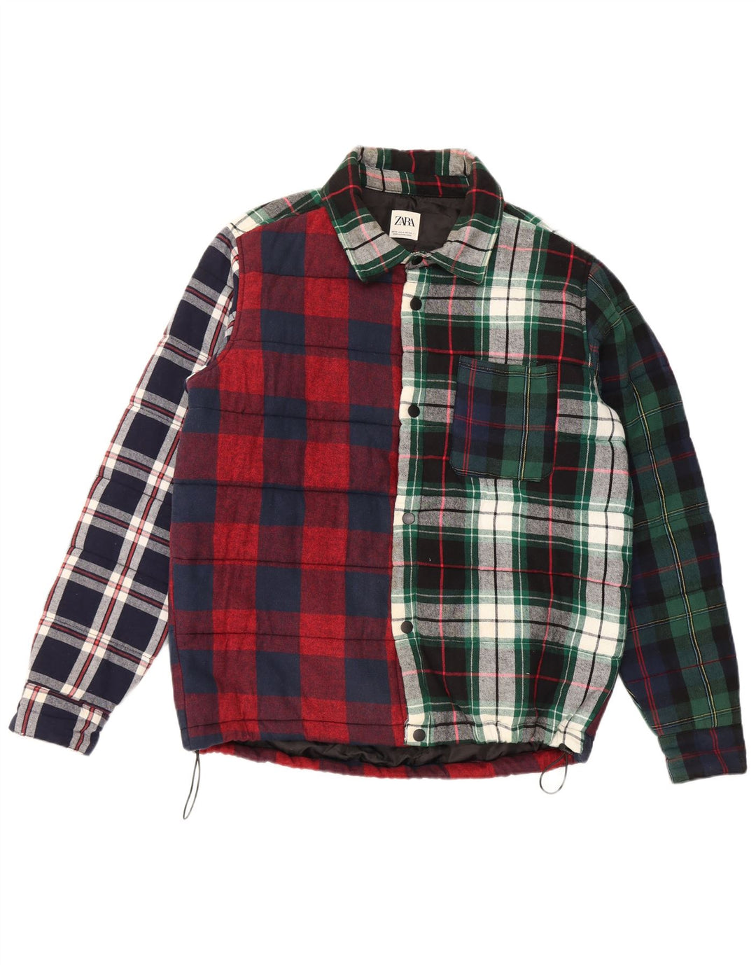 Zara Hombre Camisa De Franela Lumberjack Mediana Algodón A Cuadros Multicolor
