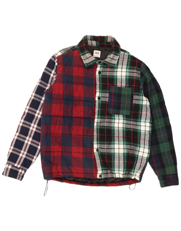 Zara Hombre Camisa De Franela Lumberjack Mediana Algodón A Cuadros Multicolor