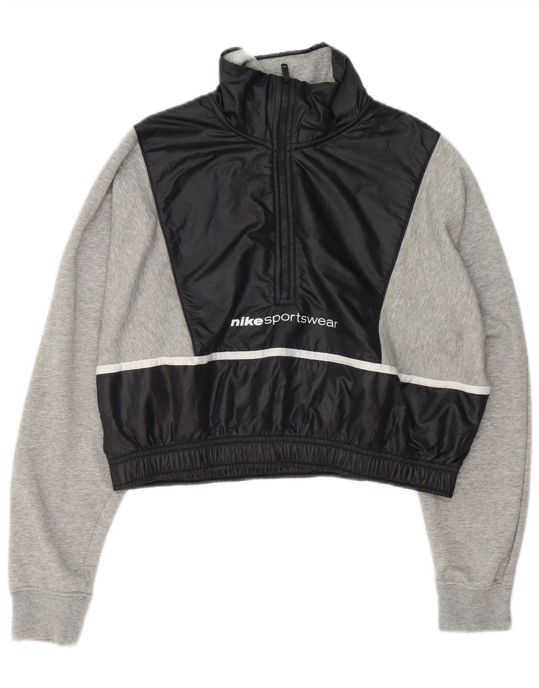 Nike Mujer Oversize Crop Sudadera Jumper UK 10 Small Gris Colorblock