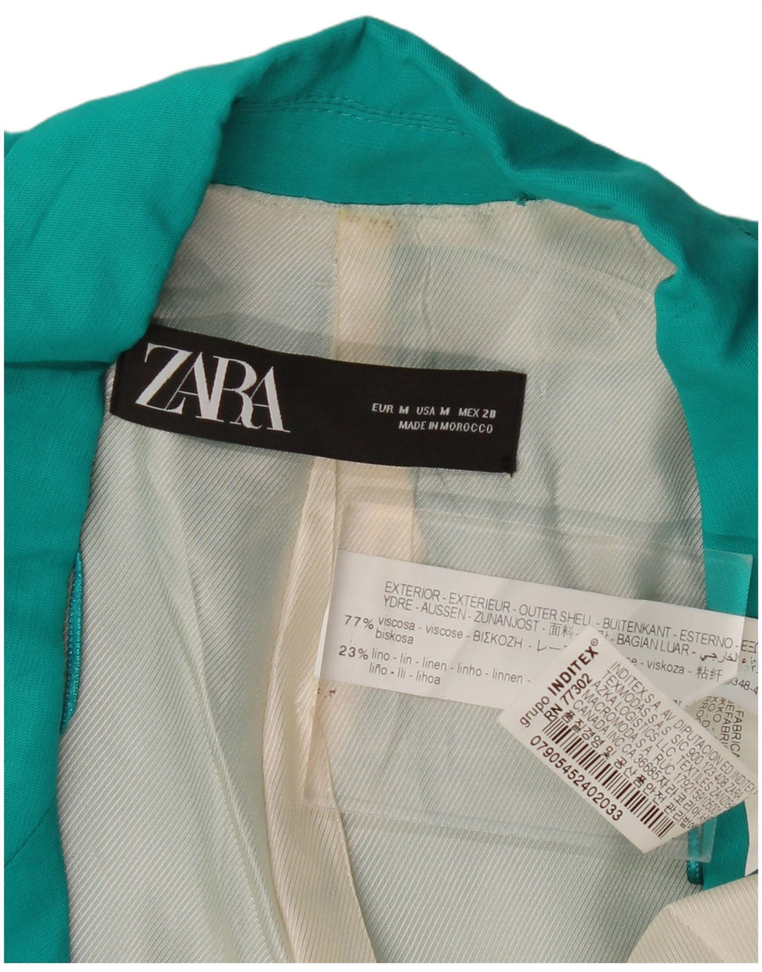 ZARA Chaqueta Americana Abierta para Mujer UK 44 Viscosa Turquesa Mediana