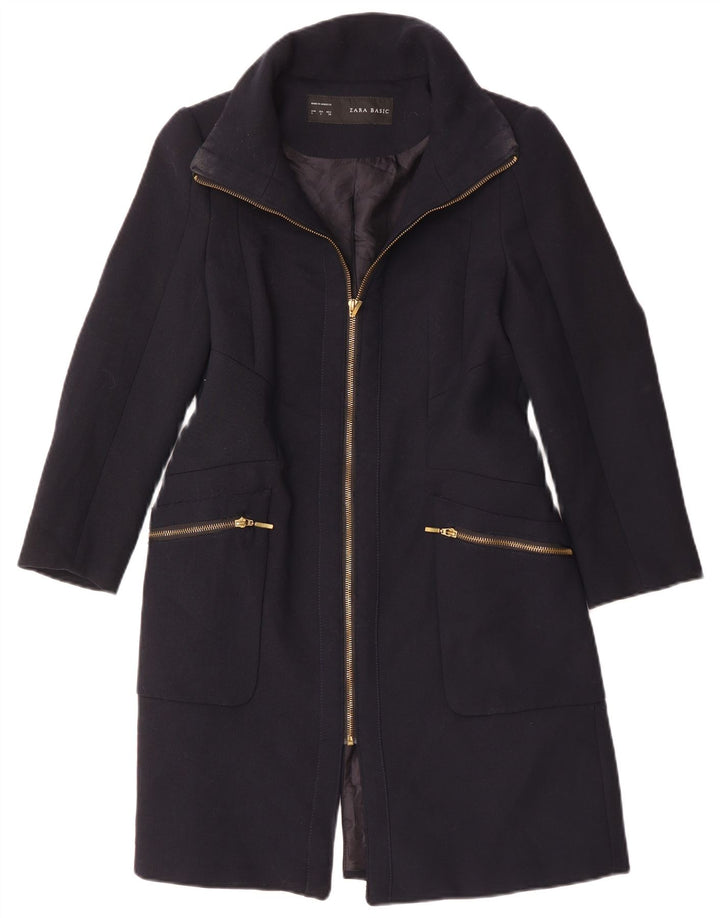 Zara Mujer Abrigo UK 40 Grande Poliéster Azul Marino