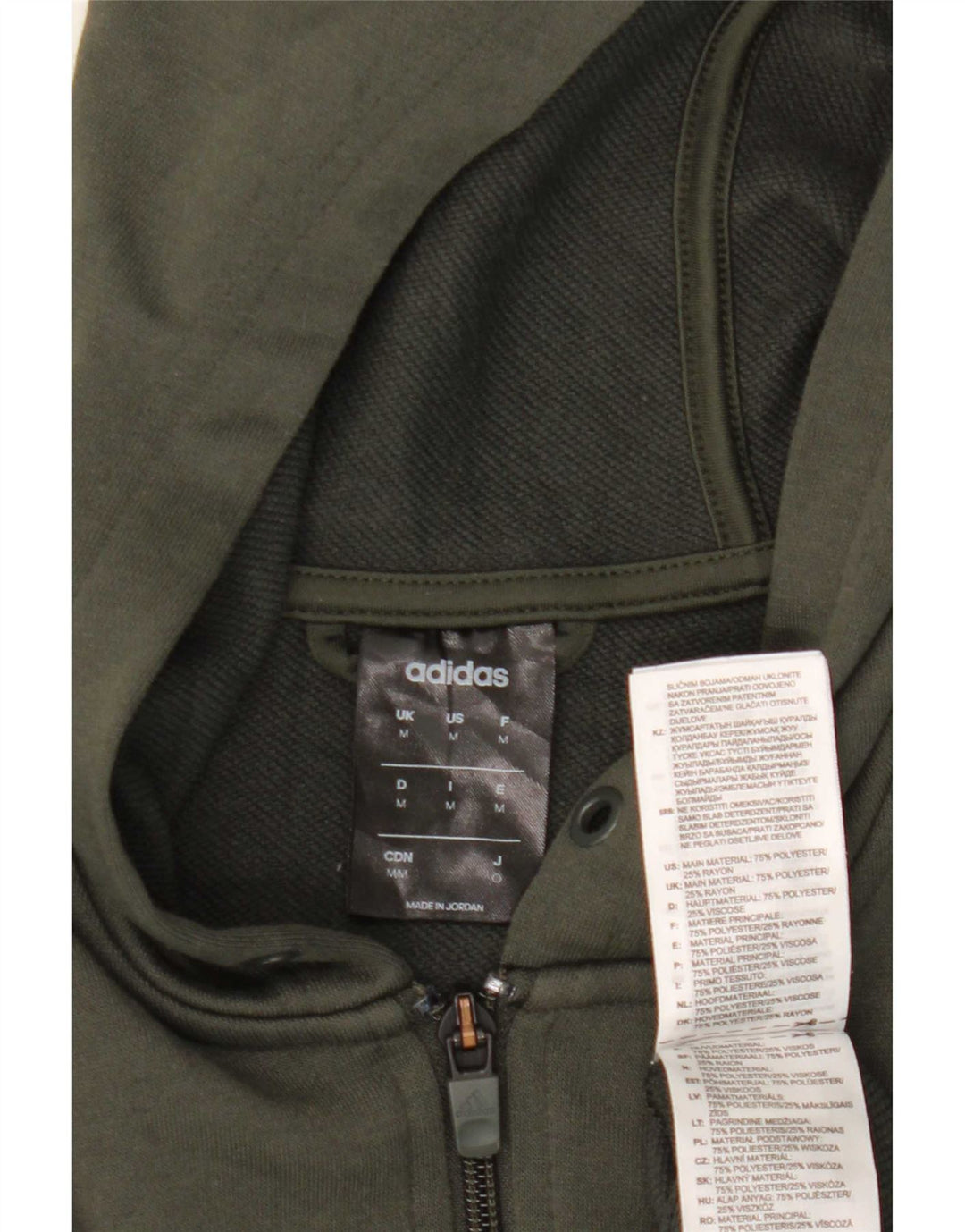 Adidas Hombre Zip Sudadera Con Capucha Suéter Medio Caqui Poliéster