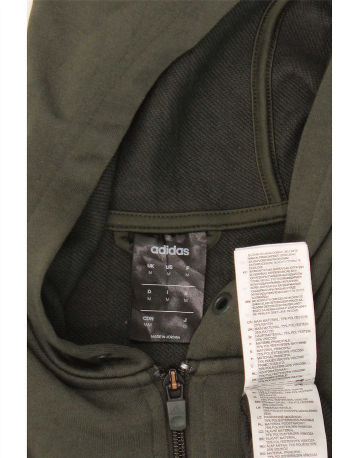 Adidas Hombre Zip Sudadera Con Capucha Suéter Medio Caqui Poliéster