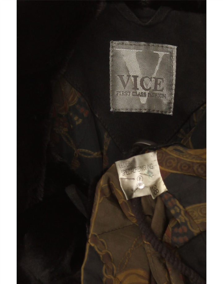 Vintage mujer ante overcoat abrigo EU 38 cuero negro medio