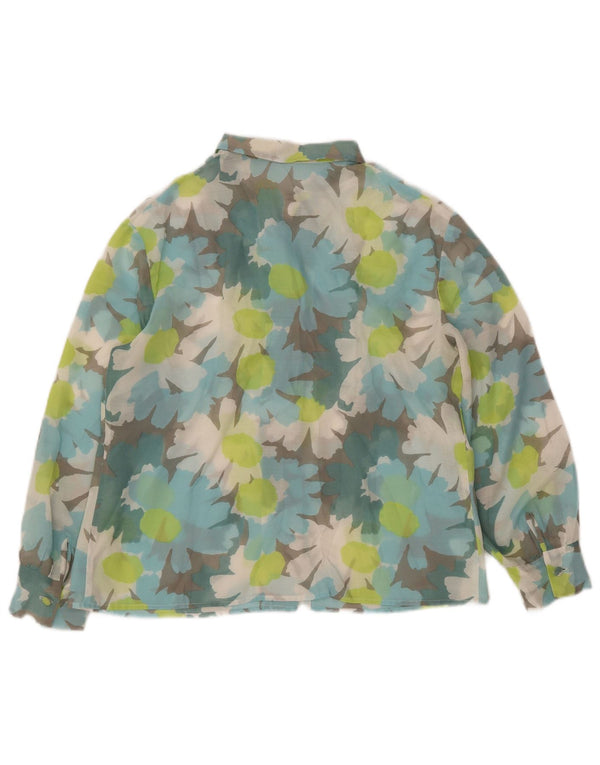 VINTAGE Mujer 3/4 Manga Camisa Blusa Reino Unido 14 Grande Multicolor Floral