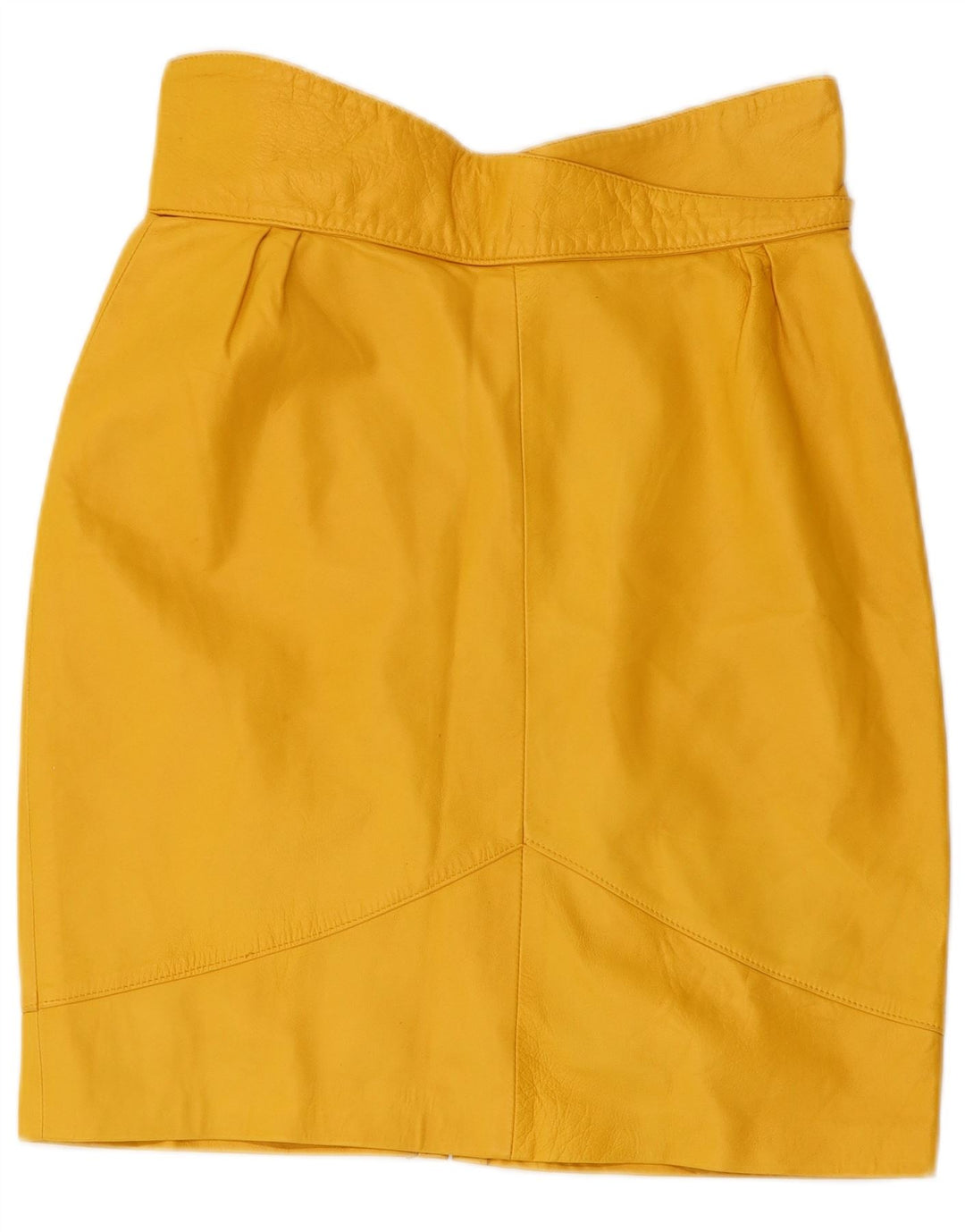 VINTAGE Falda de cuero de cintura alta para mujer Reino Unido 16 Grande W30 Cuero amarillo