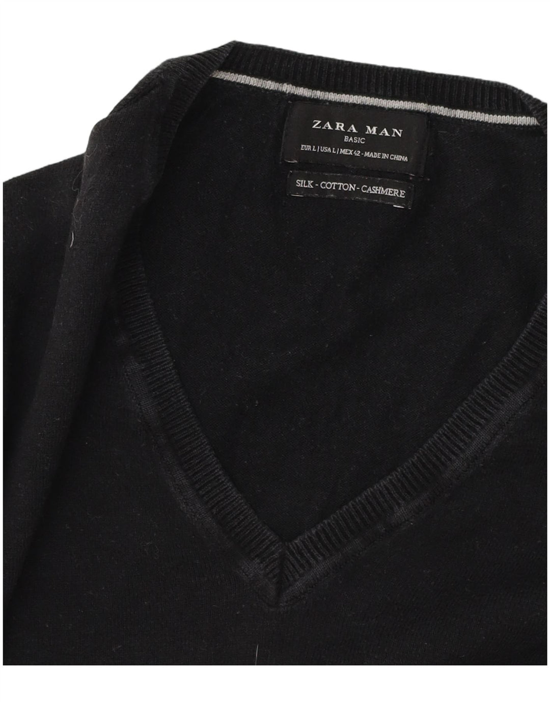 Zara Hombre Jersey Con Cuello En V Jersey Grande Algodón Negro