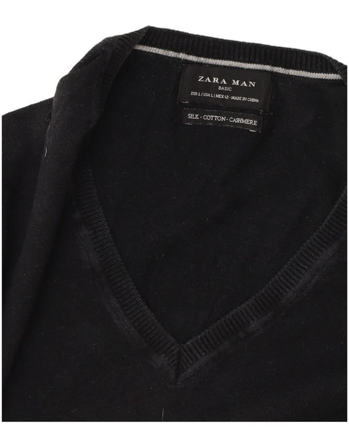 Zara Hombre Jersey Con Cuello En V Jersey Grande Algodón Negro