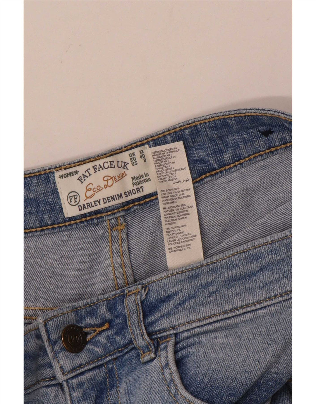 Pantalones cortos de mezclilla desgastados para mujer Fat Face UK 12 Medium W30 Algodón azul