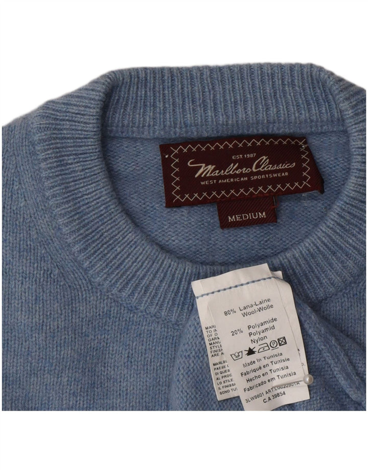 Marlboro Classics Jersey de cuello redondo para hombre de lana azul medio