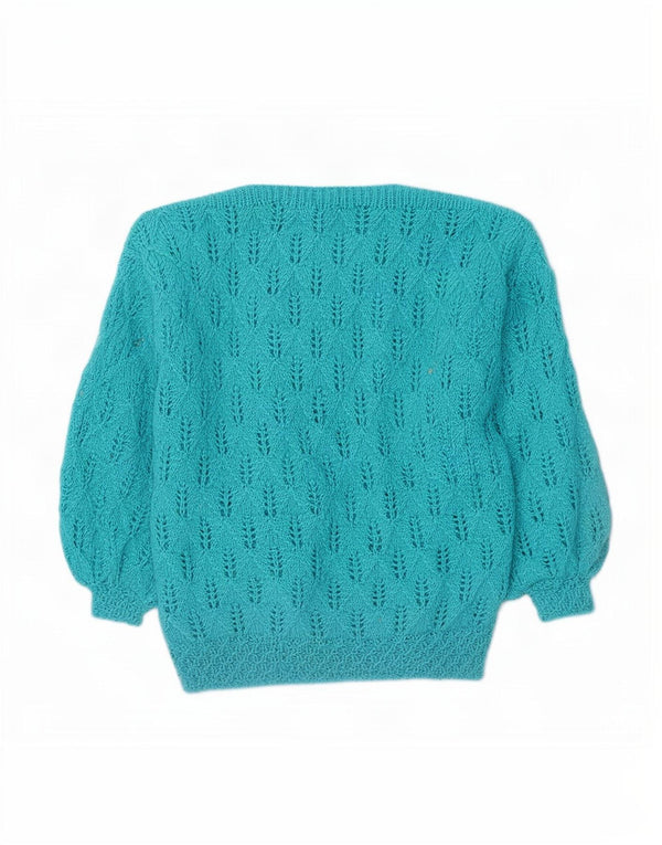 Vintage mujer barco cuello jersey suéter Reino Unido 16 azul grande