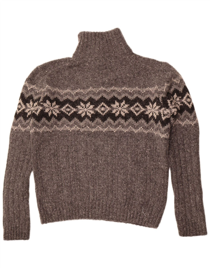 Marks & Spencer Suéter tipo jersey con cuello y botones para hombre, talla grande, lana gris Fair Isle