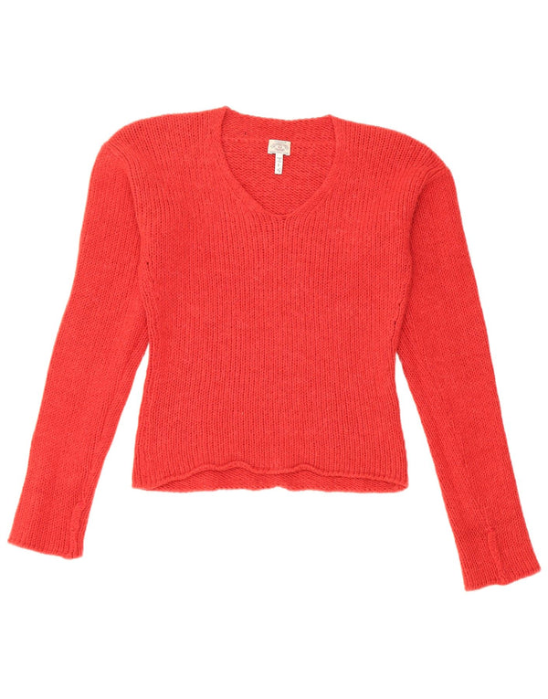 Armani Jeans - Jersey corto con cuello en V para mujer, talla 40, color rojo