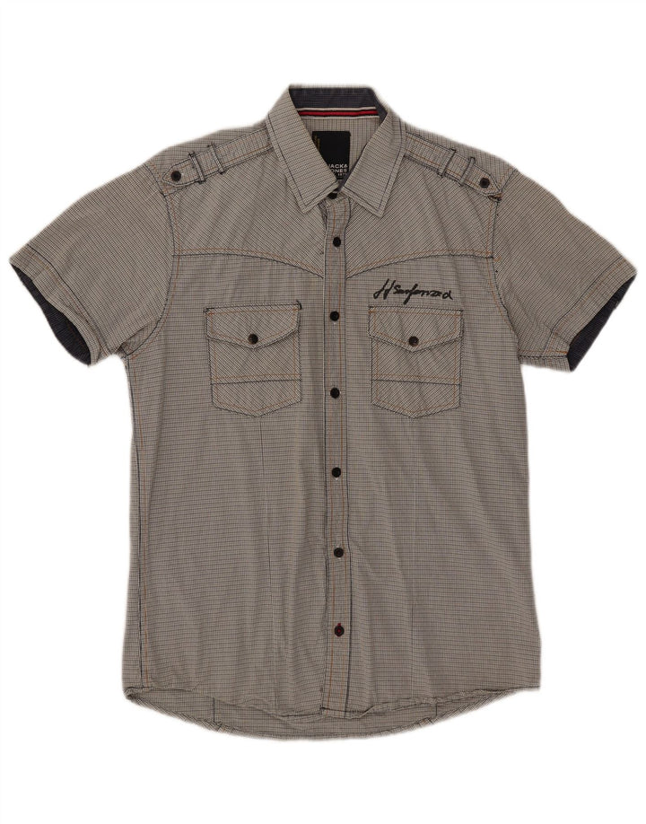 Jack & Jones Camisa de manga corta con estampado militar y cuadros en gris medio para hombre