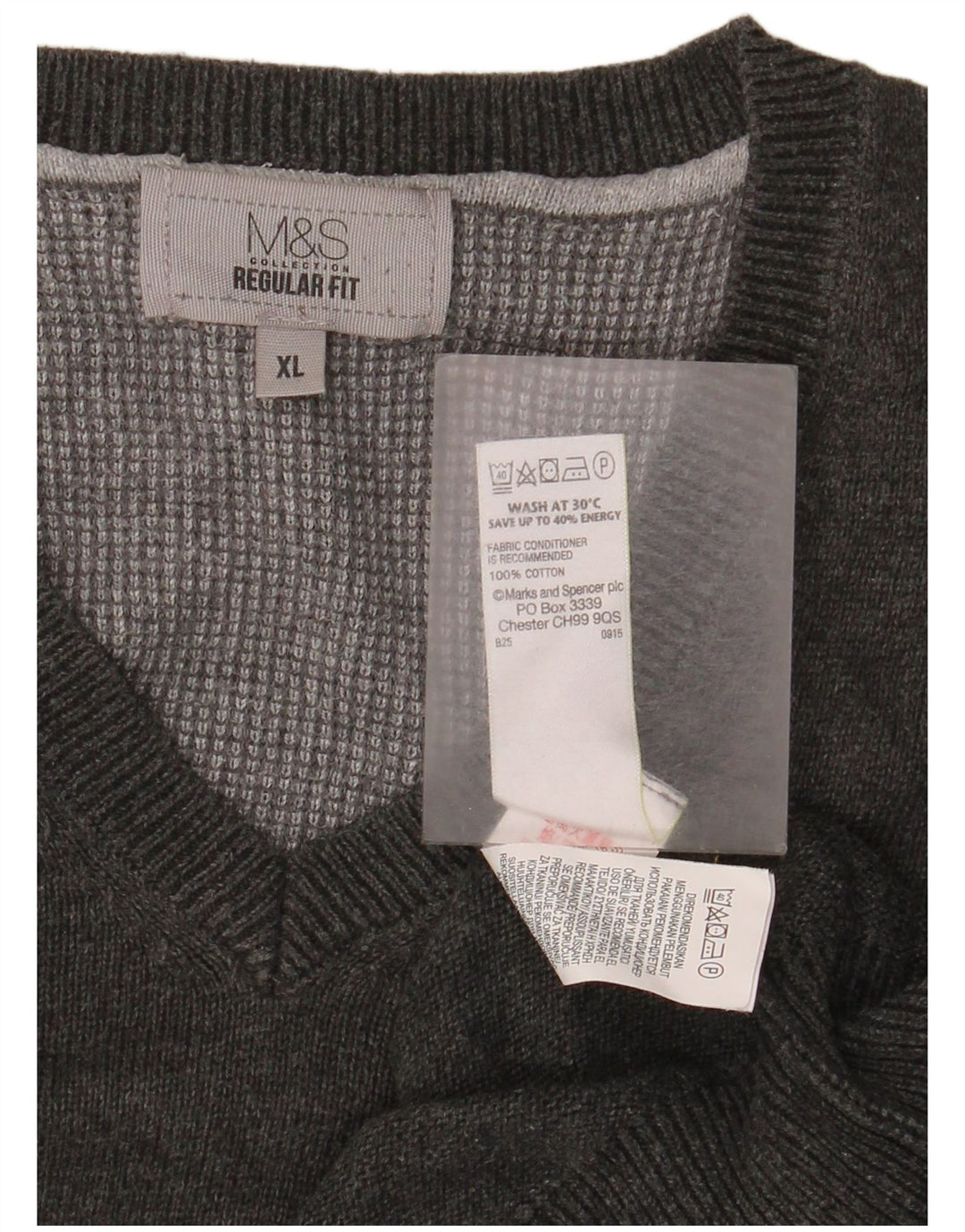 Marks & Spencer Jersey Regular Fit con Cuello en V para Hombre XL Algodón Gris