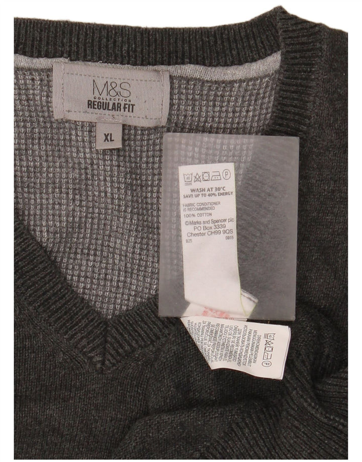 Marks & Spencer Jersey Regular Fit con Cuello en V para Hombre XL Algodón Gris