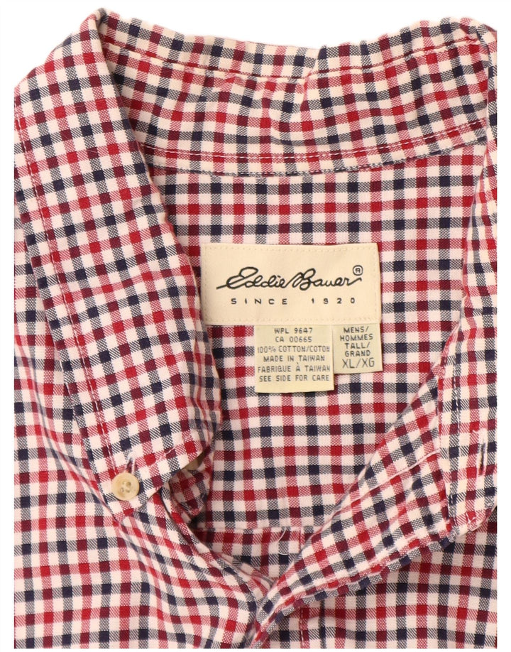 Eddie Bauer Camisa alta de manga corta para hombre XL Algodón a cuadros rojo
