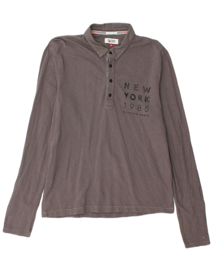 TOMMY HILFIGER Polo gráfico de manga larga para hombre XL Gris