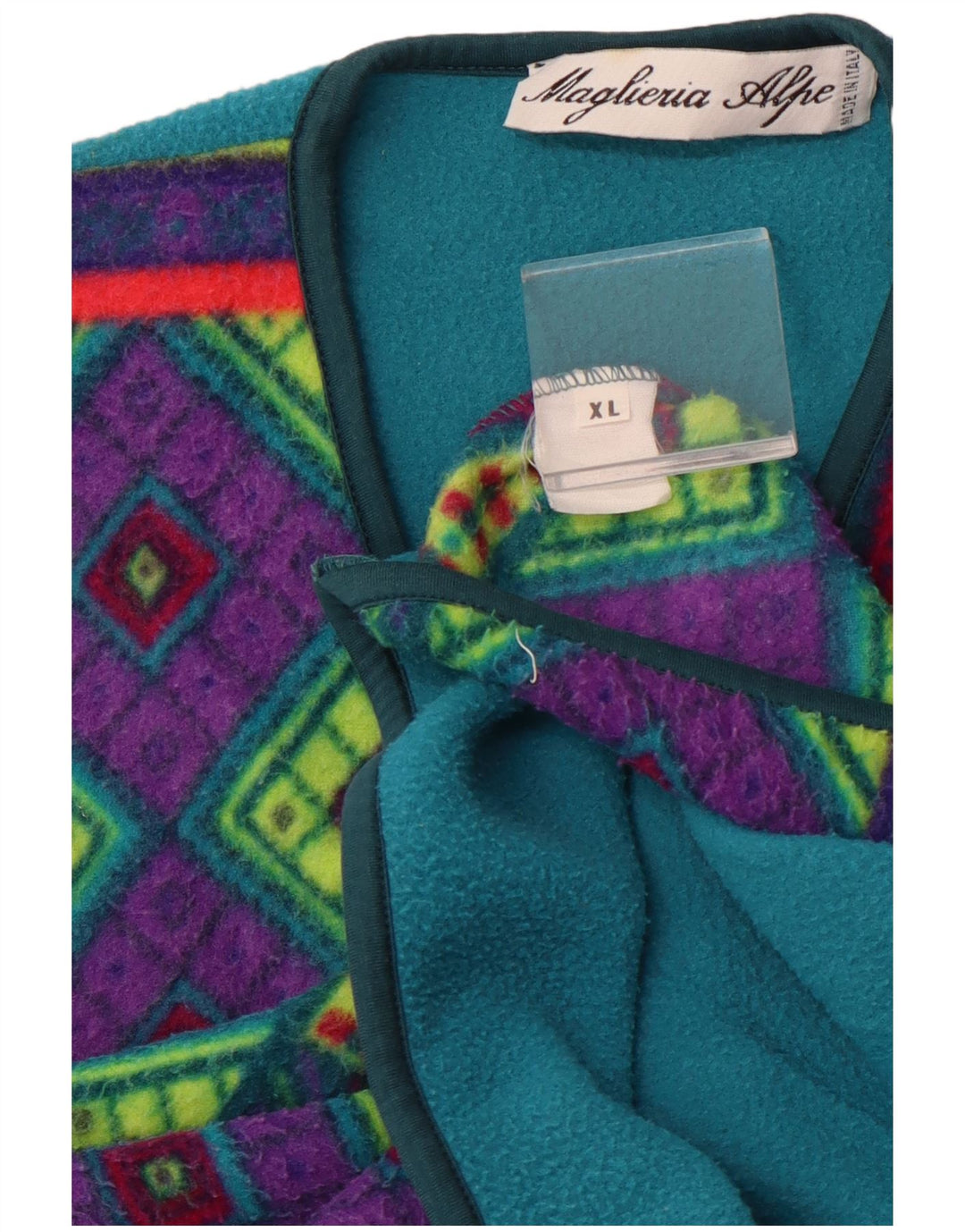 VINTAGE Hombres Fleece Gilet Reino Unido 42 XL Geométrico Multicolor