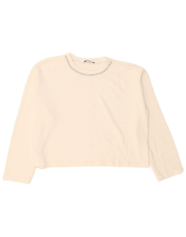 Zara Mujer Crop Oversize Top Manga Larga UK 44 Medium Blanco
