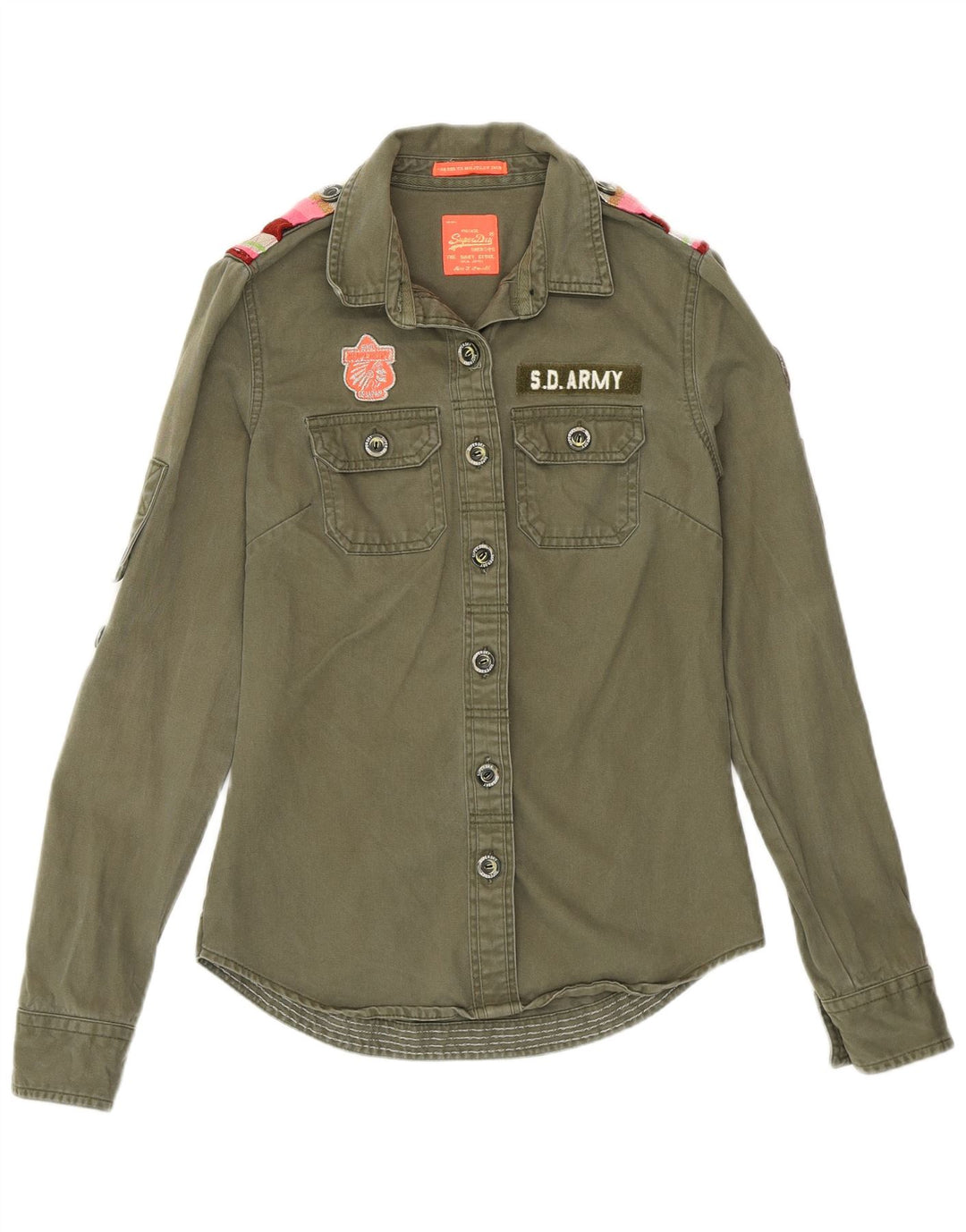 SUPERDRY Camisa vaquera militar para mujer UK 6 XS Algodón caqui