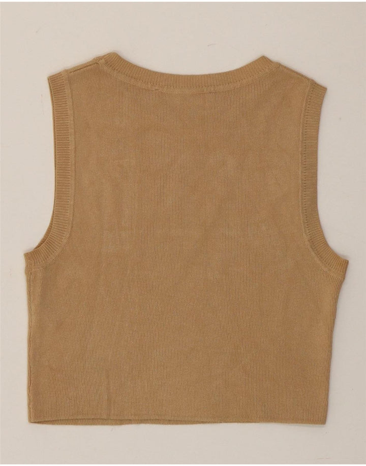 Zara Mujer Crop Vest Tank Top UK 40 Viscosa Marrón Medio