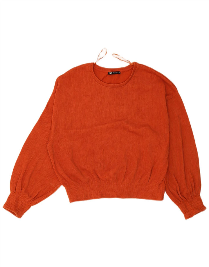 Zara Blusa extragrande de manga larga para mujer Top UK 10 Small Naranja Poliéster