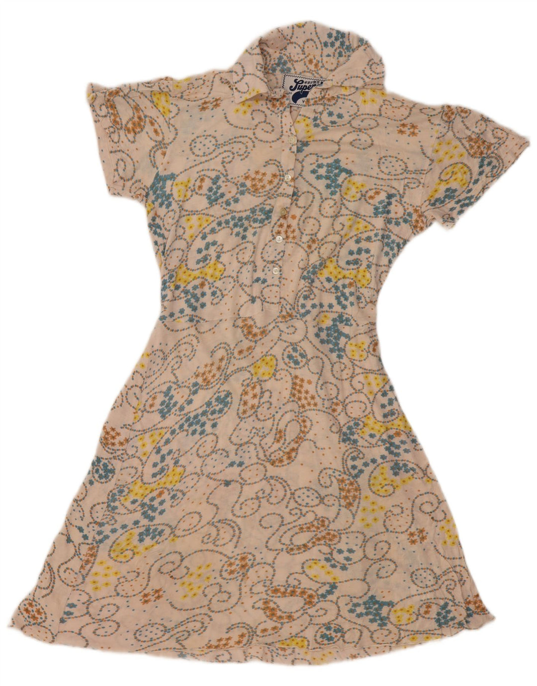 SUPERDRY Vestido acampanado para mujer UK 44 Medio Beige Floral