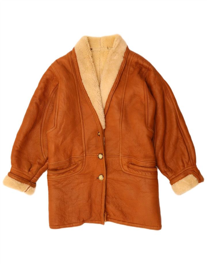 Vintage mujer shearling abrigo EU 42 marrón grande
