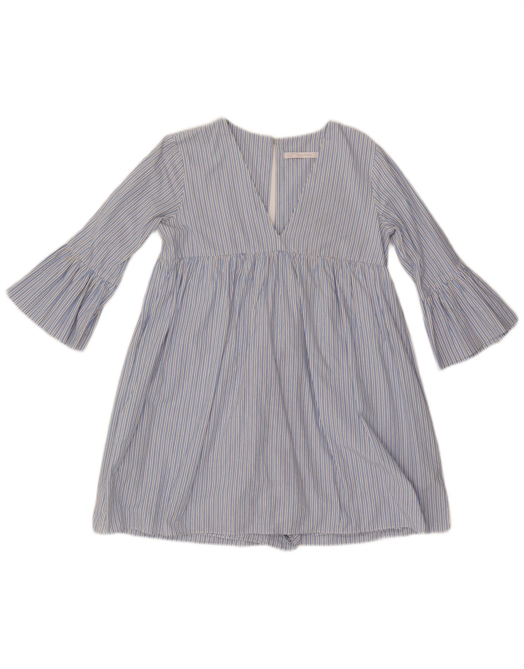 ZARA Mujer Mono Corto Manga 3/4 UK 40 Pequeño Azul Rayas