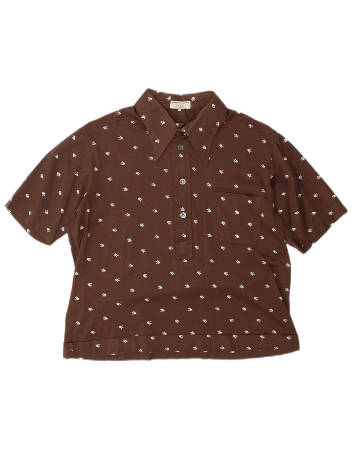 VINTAGE Camisa pullover de manga corta para mujer IT 52 2XL Marrón Geométrico