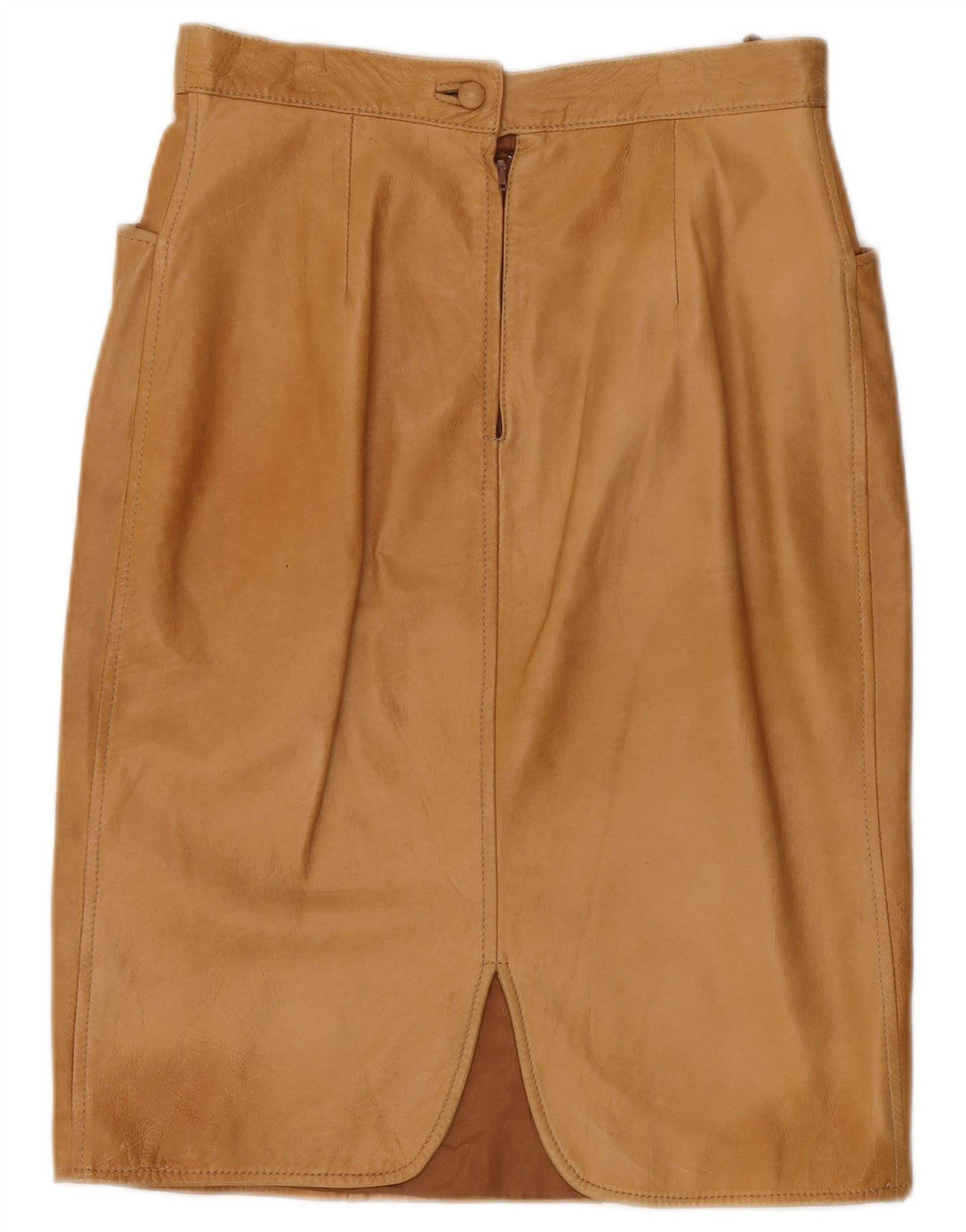 Falda de cuero vintage para mujer IT 44 Mediana W30 Beige