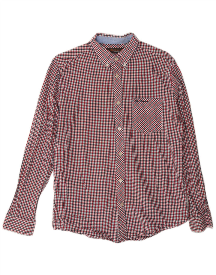 Ben Sherman Camisa de corte regular para hombre de algodón a cuadros rojo medio