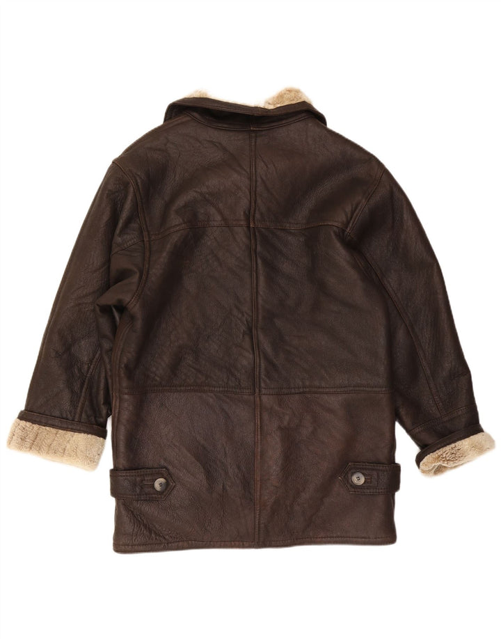 Vintage mujer shearling abrigo EU 38 piel de oveja marrón medio