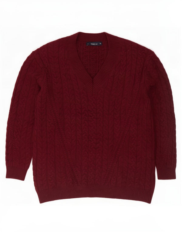 Zara Hombre Jersey Con Cuello En V Jersey Small Borgoña Nylon