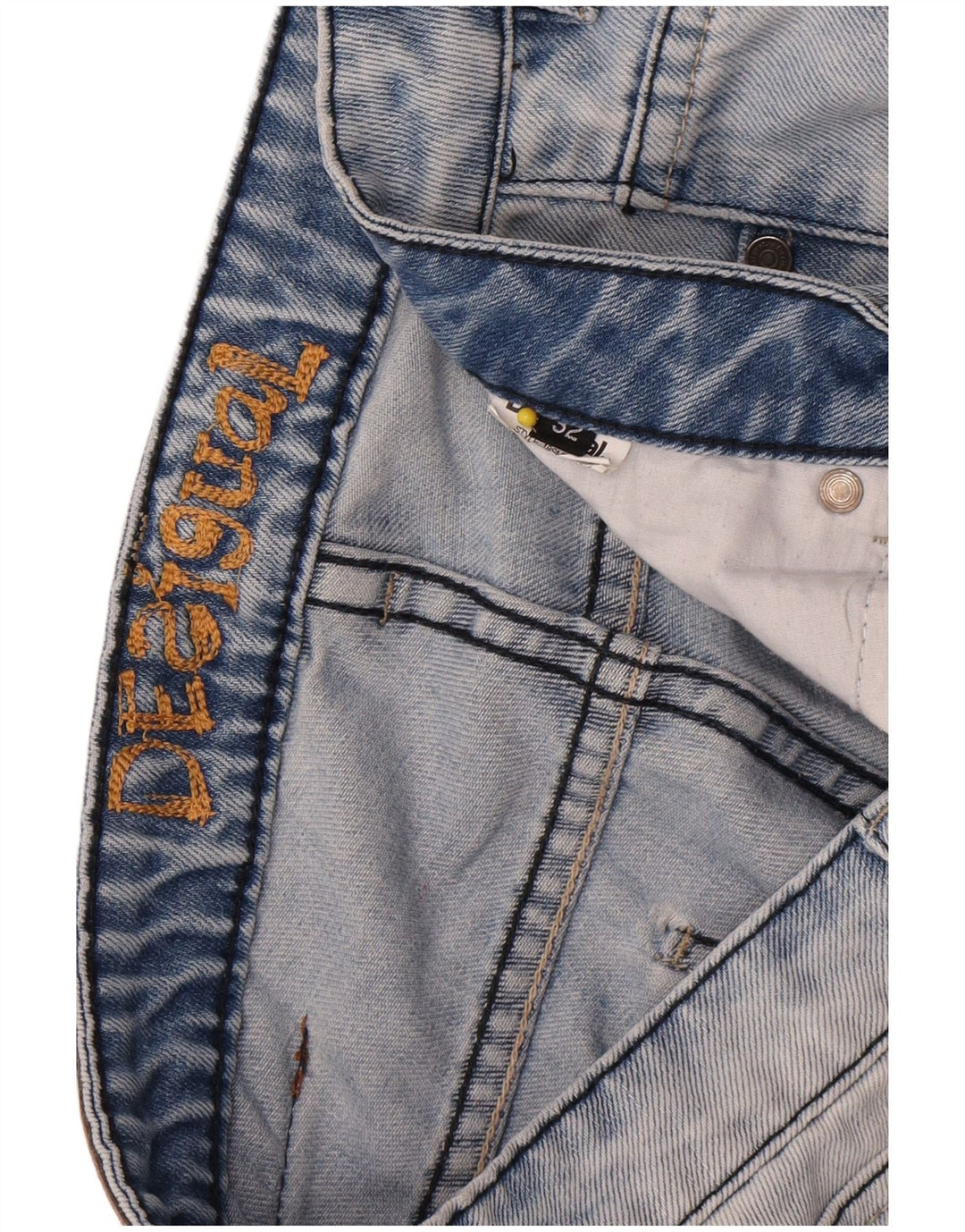 Desigual Hombre Shorts De Mezclilla Desgastados W32 Azul Medio