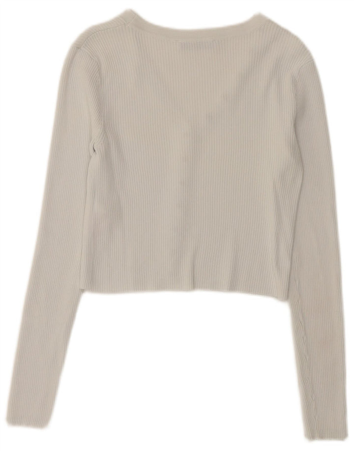 Zara Mujer Crop Cardigan Top UK 10 Small Blanco Poliamida