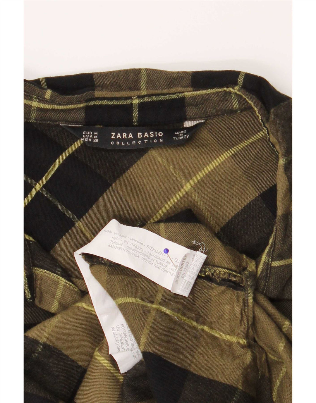 Zara Mujer Camisa De Franela UK 44 Viscosa A Cuadros Verde Medio