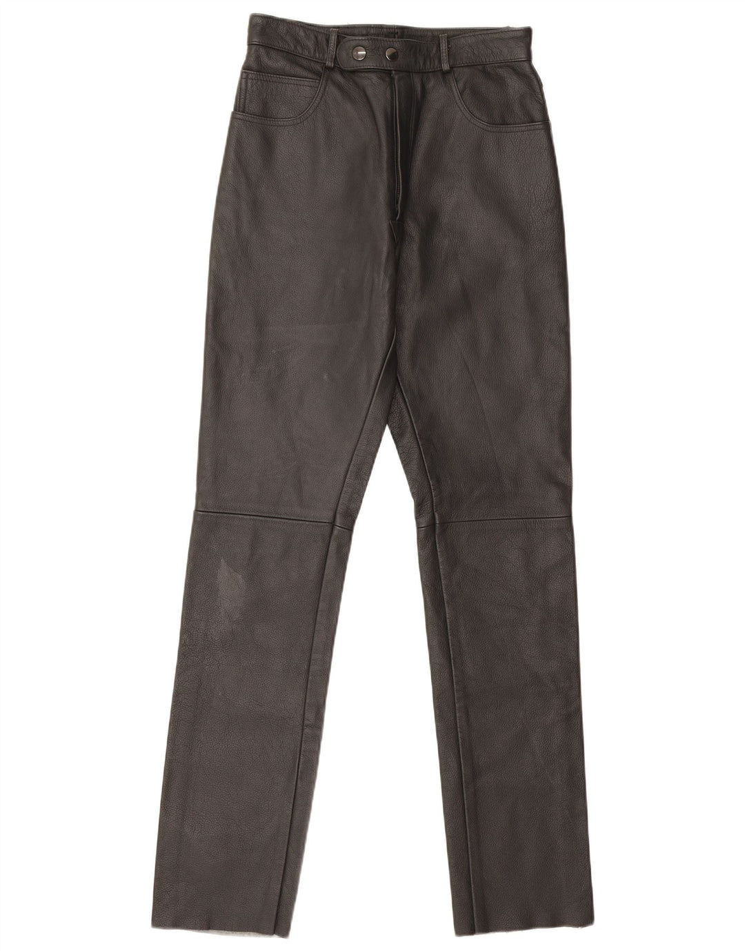 Pantalones de cuero rectos vintage para mujer W26 L32 Negro