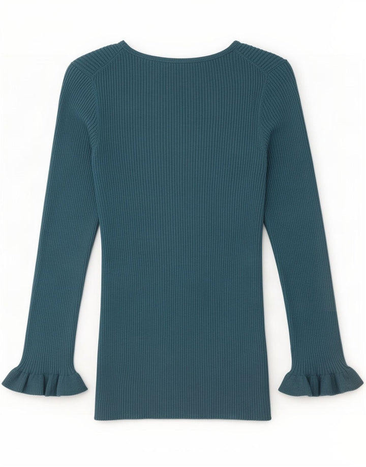 Massimo Dutti Top Mujer Manga Larga UK 42 Azul Medio Seda