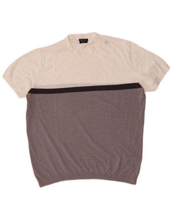Massimo Dutti Hombre Camiseta Estampada Top XL Blanco Colorblock Algodón