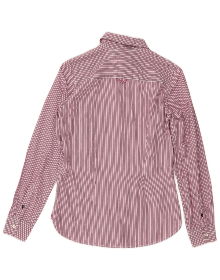 Tommy Hilfiger Camisa ajustada con volantes en la parte delantera para mujer US 4 Small Púrpura Rayas