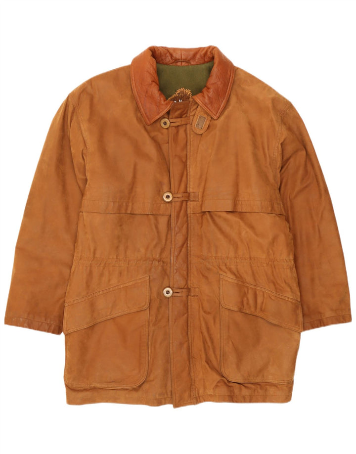 Vintage hombres cuero cortavientos chaqueta IT 46 pequeño cuero marrón