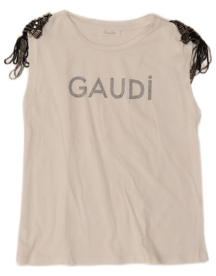 Gaudí Mujer Gráfico Chaleco Top UK 10 Small Blanco