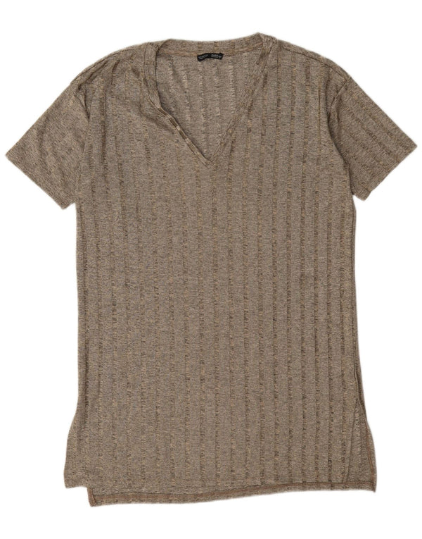 Zara Vestido estilo camiseta extragrande para mujer, talla 44, color gris medio a rayas