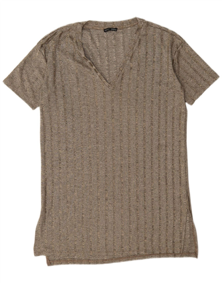 Zara Vestido estilo camiseta extragrande para mujer, talla 44, color gris medio a rayas
