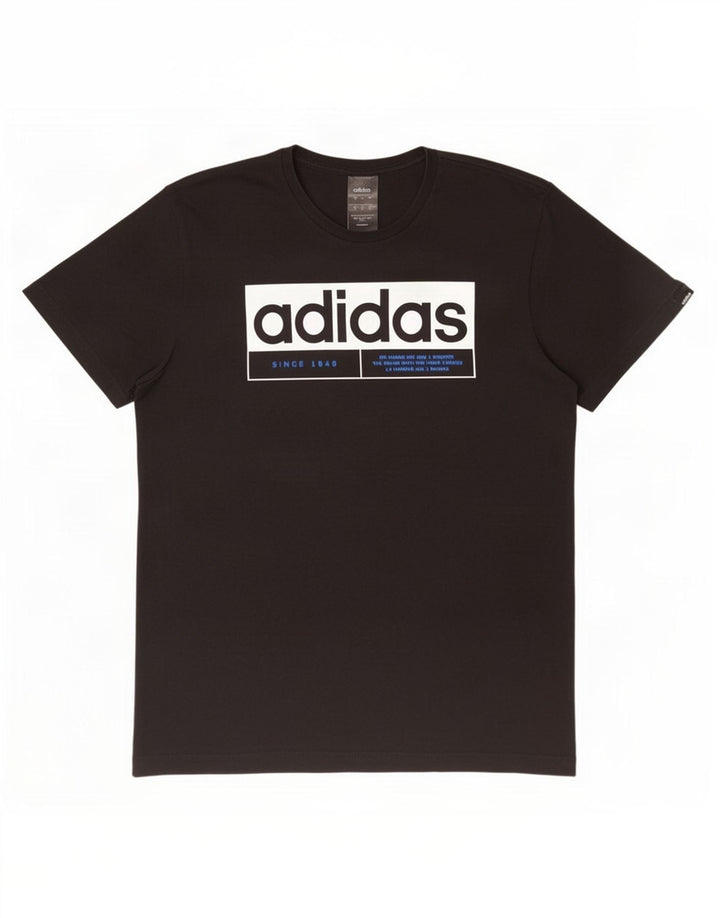 Adidas Camiseta gráfica de tres rayas para hombre Top Algodón negro mediano