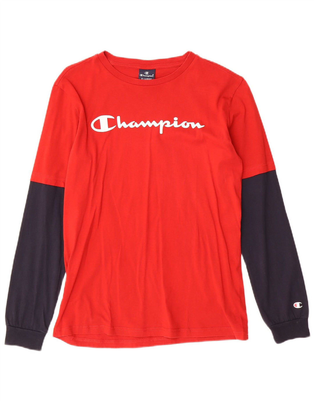CHAMPION Camiseta gráfica para niños de manga larga 13-14 años XL Rojo Colorblock